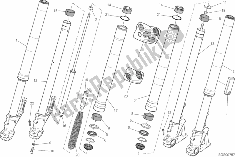 All parts for the Front Fork of the Ducati Scrambler Flat Track PRO USA 803 2016